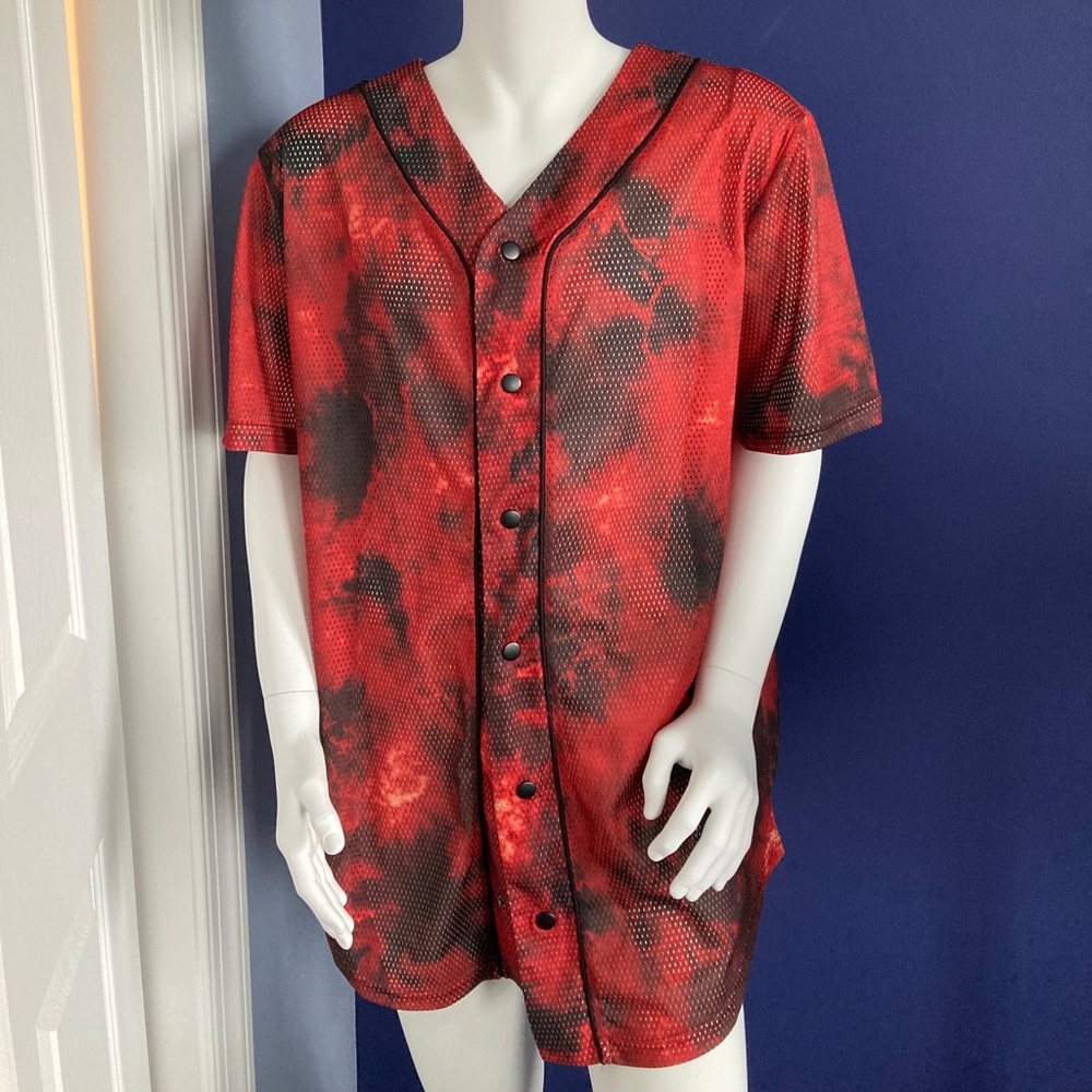 Hot Topic RED Tie Dye Baseball Jersey